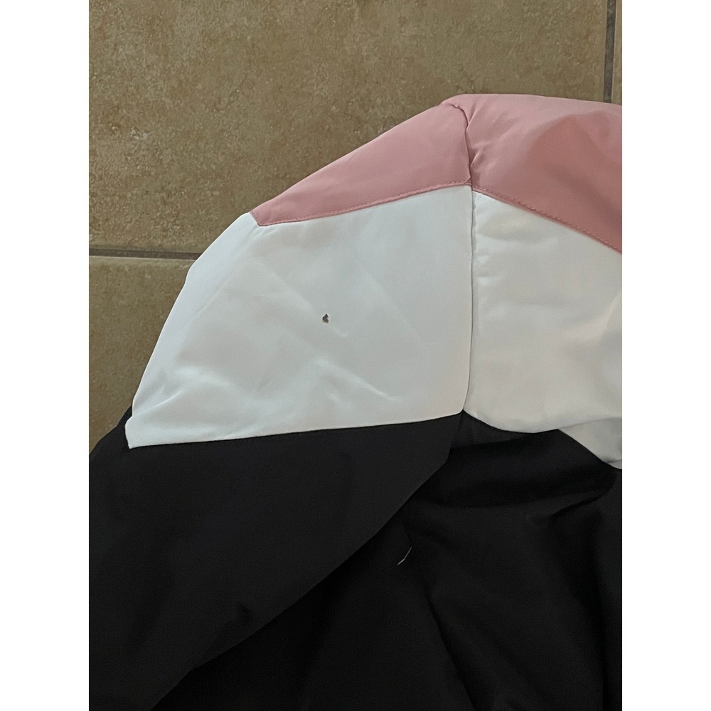 Pink White Black Chevron Colorblock Faux Fur Hooded Puffer Jacket Size S - Picture 10 of 10